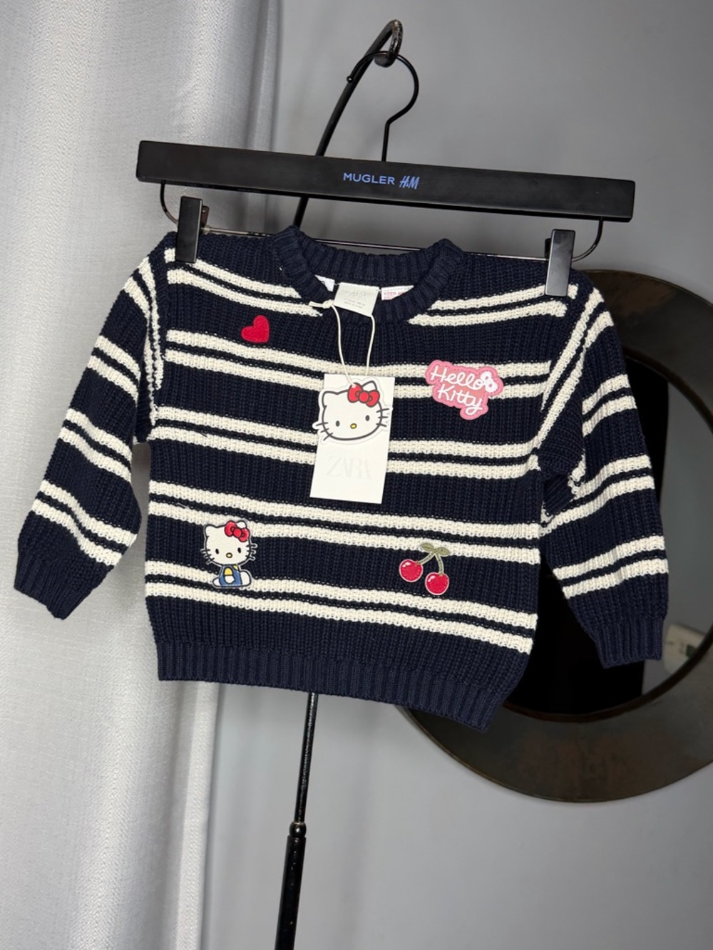 NWT Zara Kids Girls STRIPED KNIT HELLO KITTY SANRIO PATCH SWEATER Size 1.5 - Picture 5 of 8